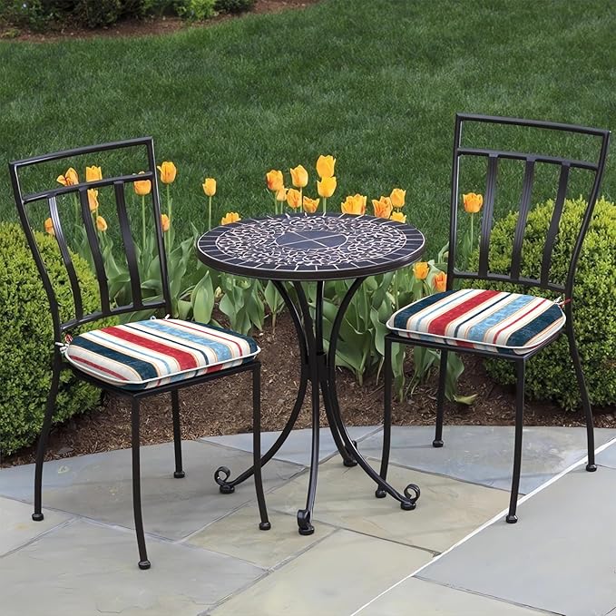 DYTXIII Set of 2 Outdoor Chair Cushions with Ties,Water Repellent Patio Chair Pads 17"x 16" for Outdoor Furniture,Round Corner Seat Cushions for Garden Yard Kitchen Stripe Red Blue