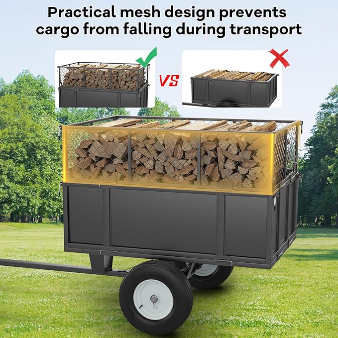 Heavy Duty ATV Trailer Dump Cart 1700 Lbs, 17 Cubic Feet Steel Lawn Mower Trailer with Removable Sides, Tow Behind Garden Yard Dump Cart for Tractor ATV UTV, Utility Wagon for Landscaping & Farm