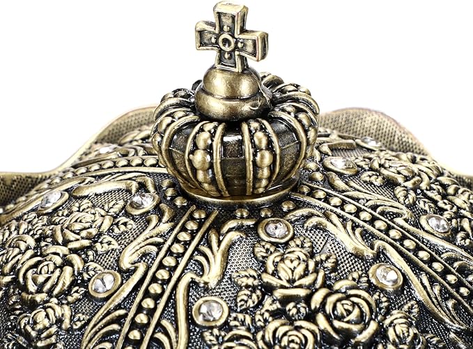 Hipiwe Vintage Jewelry Box, Antique Crown Design Trinket Treasure Chest Storage Organizer, Metal Earrings/Necklace/Ring Holder Case, Keepsake Giftb Box for Women, Bronze