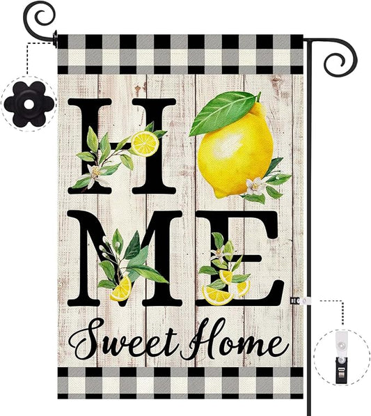 ORTIGIA Summer Lemon Garden Flag 12.5 x 18 Inch Double Sided Burlap Home Sweet Home Yellow Fruit Small Yard Flag Farmhouse Holiday Seasonal Outdoor Outside Decoration