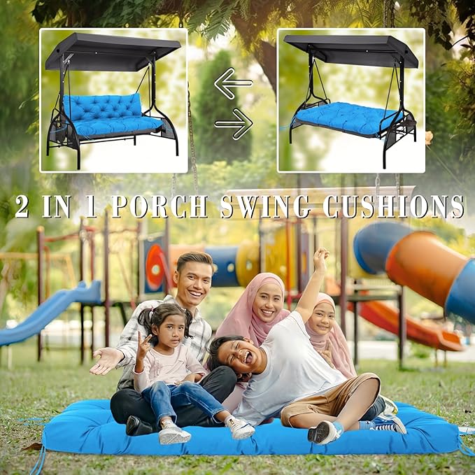 Premium 5" Thicken Porch Swing Cushions Waterproof 2 Seater Replacement Cushions with Backrest and Adjustable Straps, Outdoor Furniture Cushions for Patio, Garden(Peacock Blue 48×40×5inch)