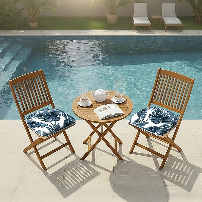 DYTXIII Set of 2 Outdoor Chair Cushions with Ties,Water Repellent Patio Chair Pads 17"x 16" for Outdoor Furniture,Round Corner Seat Cushions for Garden Yard Kitchen Palm Blue