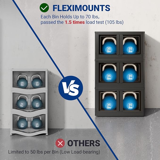 FLEXIMOUNTS 304 QT Stackable Plastic Storage Bins With Lids, Black