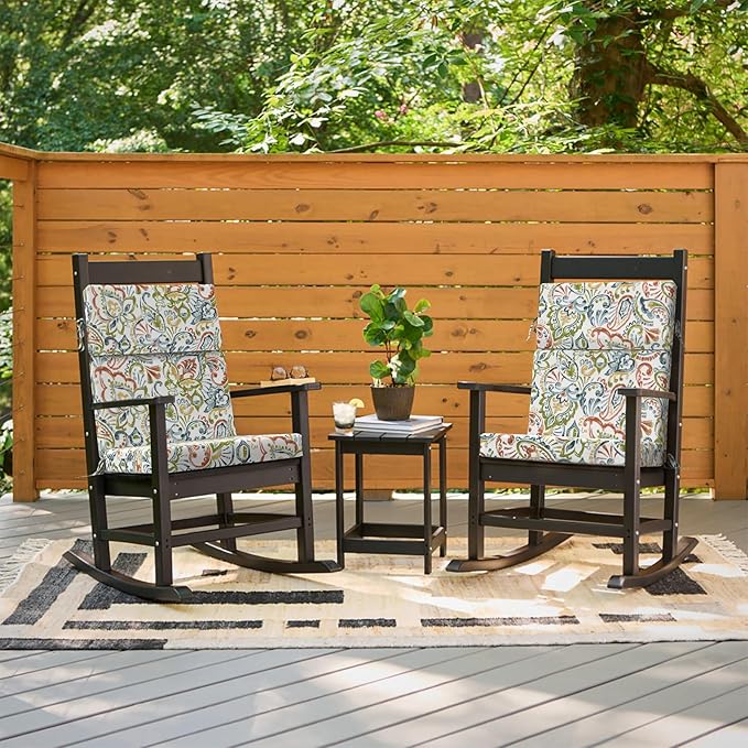 DYTXIII Outdoor High Back Chair Cushions Set of 2, 44"x22" Water Repellent Patio Seat Cushions with Elastic Sponge, All Weather Chair Pads for Rocking, Dining, Patio Furniture - Paisley Botanical