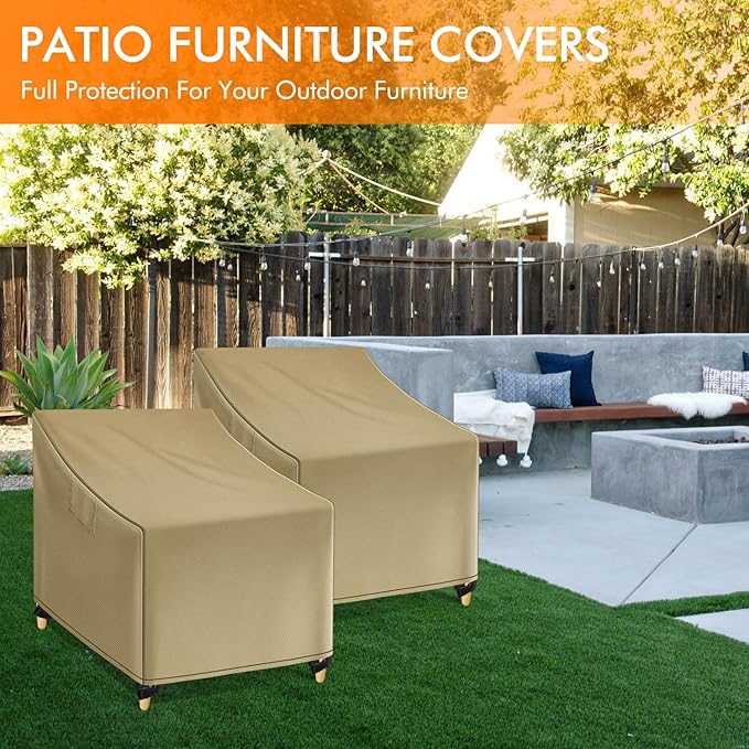 WLEAFJ Outdoor Chair Covers Waterproof, Khaki Lawn Patio Furniture Covers, Heavy Duty Wicker Garden Sofa Chair Cover, 2 Pack - 36" W x 37" D x 36" H