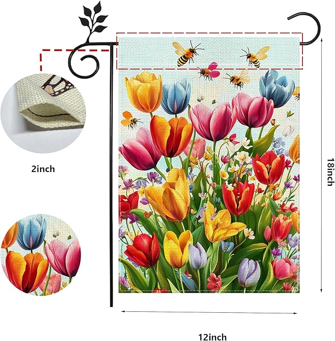 Spring Summer Tulip Garden Flag 12x18 Inch Double Sided, Colorful Welcome Yard Decor, Farmhouse Outdoor Flag for Lawn Patio Porch