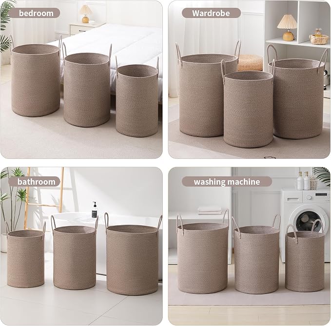 Laundry Basket Hamper Tall Rope Storage Woven for Blanket toys Dirty Clothes in Living Room Bathroom Bedroom (Tan, 100L/26.4Gal)