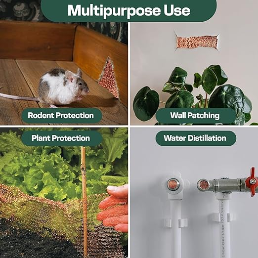 3rd Gen Copper Mesh Rodent Control Kit 5" x 105ft, 100% Premium Copper Wool for Sealing Holes & Water Gaps, Blocks Slugs, Snails, Mice & Pests – with Scissors & Packing Tool