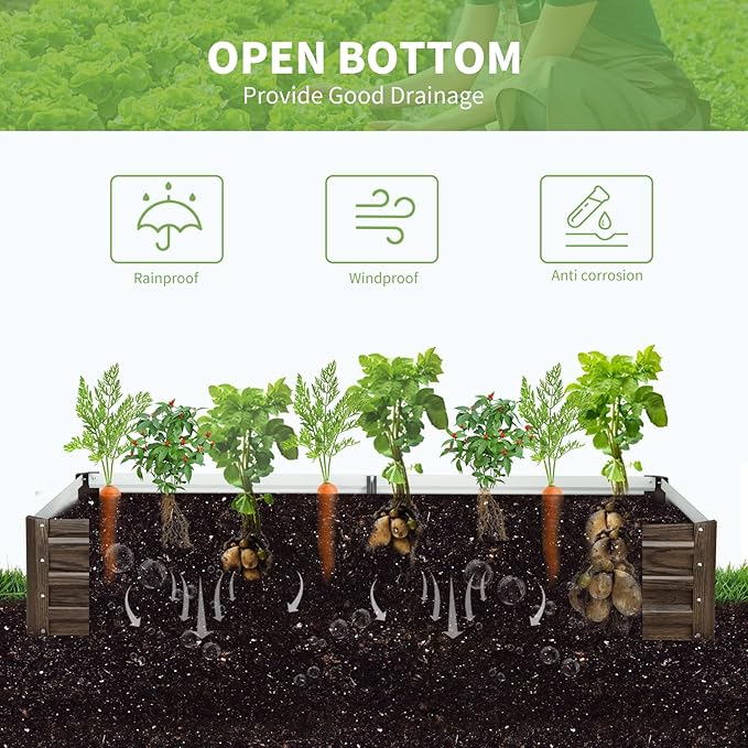 DoCred Galvanized Raised Garden Bed with PVC Cover, 72.8" x 37.4" x 47.2" Metal Planter Bottomless Box w/ Roll-Up Window, Mini Greenhouse Tent for Outdoor Growing Vegetables Flower Fruit