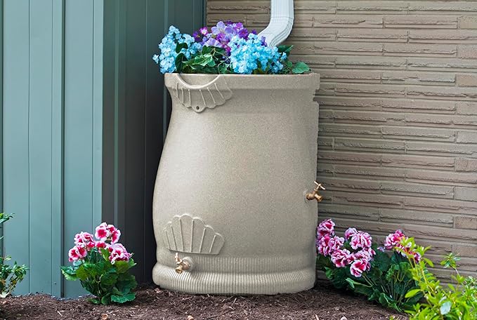 Good Ideas RWUrn50-SAN Rain Wizard Rain Barrel Urn, 50 Gallon, Sandstone