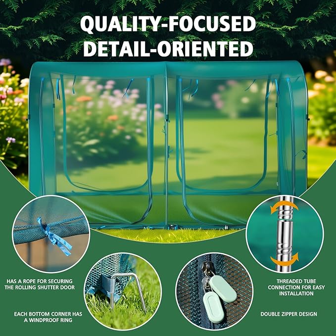 99x49x72inch Crop Cage for Garden, Large Tunnel Plant Netting Cover,4 Roll-Up Zipper Door Garden Cage,Bug Netting Cover for Vegetables &Fruits,Durable Raised Garden Ded Covers Garden Netting