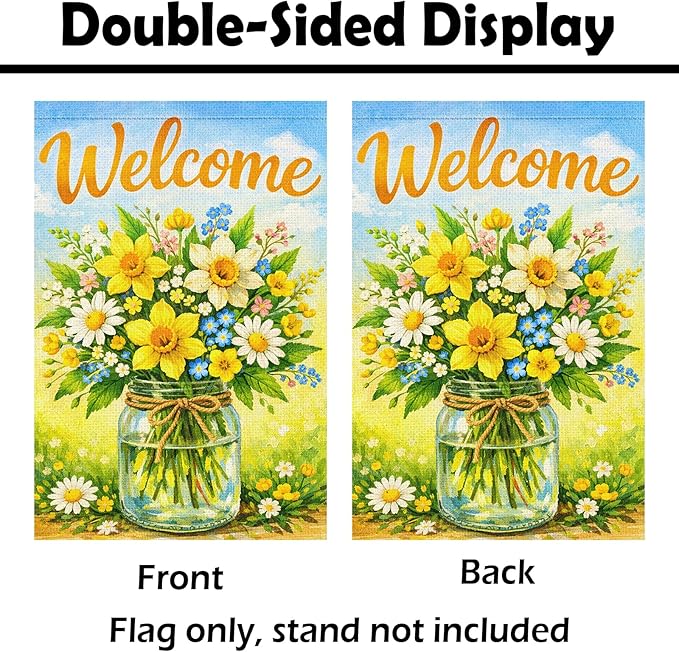 Heyfibro Hello Spring Garden Flag 12x18 Inch Double Sided Butterfly Floral Jar Garden Flag Small Yard Flags for Outside House Farmhouse Seasonal Spring Outdoor Decorations