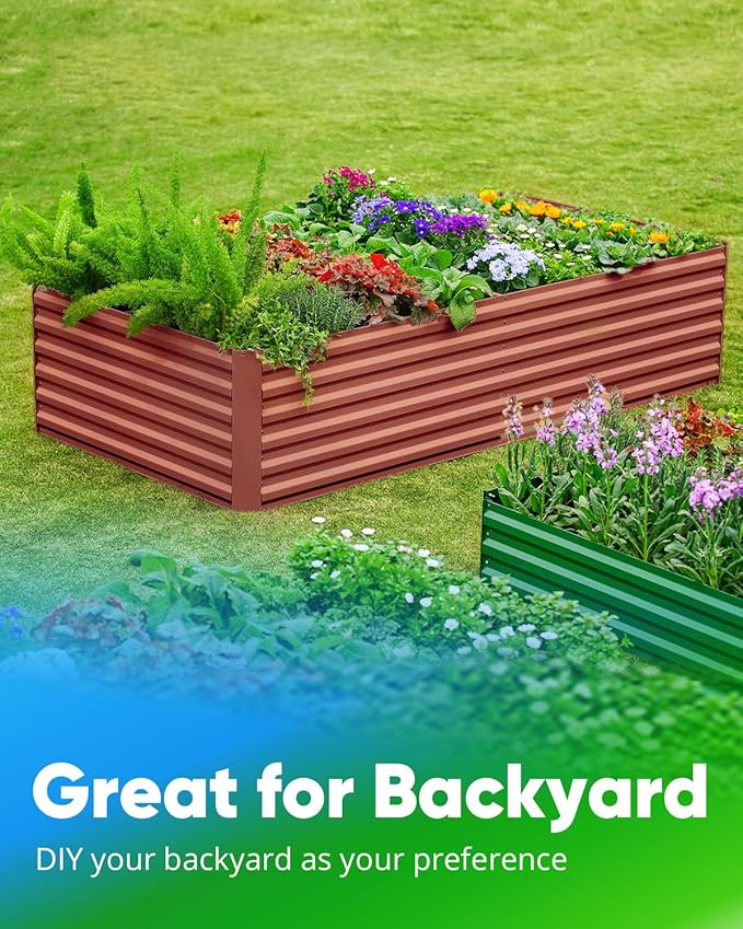 Quictent Galvanized Raised Garden Bed 8x4x2 Ft Tall Metal Planter Box for Vegetables Bottomless for Backyard, 2 Tomato Cages Included, 22.04" Deep, Terracotta