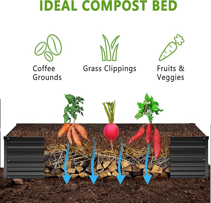 DIIYIV 2PCS 12x2x1FT Galvanized Raised Garden Bed Kit,Vegetable Boxes-Rectangle Metal Flower Box,Large Planter Raised Beds Outdoor Garden for Planting,Fruit,Herb-Black