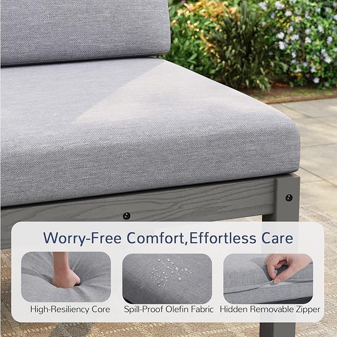 Stoog Modular 2-Seater Outdoor Bench, Convertible Loveseat with Removable Arm – Waterproof HIPS Frame & Olefin Cushions for Patio, Poolside, Backyard, Grey