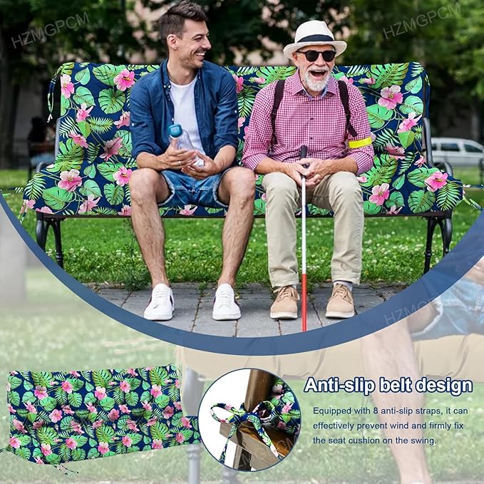Premium 5" Thick Waterproof Outdoor Swing Cushions Sturdy Durable 2-3 Seat Replacement Porch Swing Cushions with Backrest&Ties Bench Cushion for Outdoor Furniture Backyard Patio (Flower02)