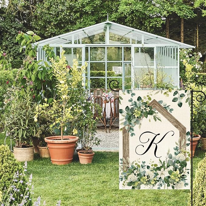 AVOIN colorlife Initial Letter K Monogram Garden Flag 12x18 Inch Double Sided Outside, Spring Floral Family Last Name Yard Decoration