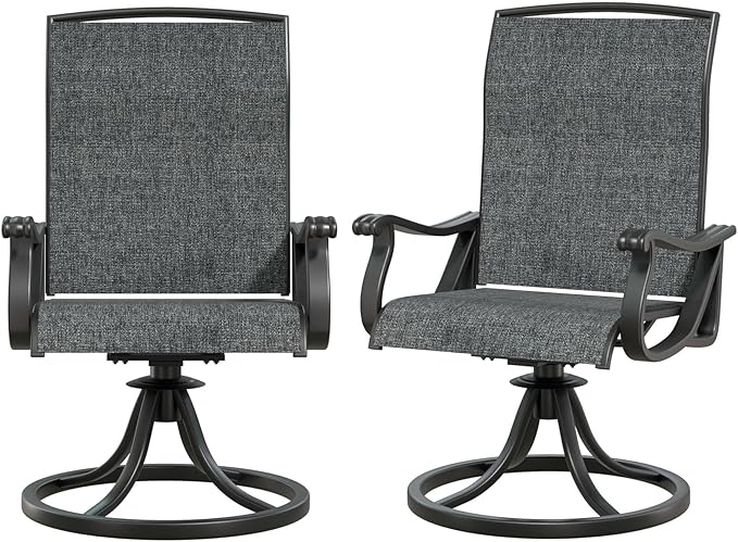 SHGJ&SOFT Patio Swivel Chairs, Waterproof Outdoor Dining Chairs with All-Weather Textilene Mesh for Deck, Garden, and Backyard (Dark Gray5, 2PC)