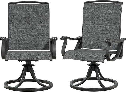 SHGJ&SOFT Patio Swivel Chairs, Waterproof Outdoor Dining Chairs with All-Weather Textilene Mesh for Deck, Garden, and Backyard (Dark Gray5, 2PC)