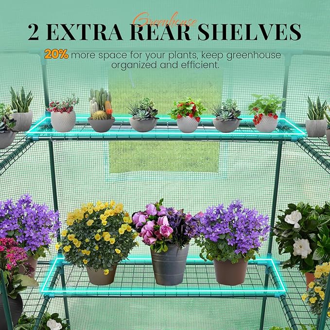 KING BIRD Premium Greenhouse for Outdoors, 84x56x77 Upgraded PVC Cover & Heavy Duty Steel Frame Walk-in Portable Green House for Outside Garden, Screen Windows & Mesh Door, 3 Tiers 14 Shelves, Green