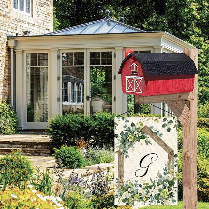 AVOIN colorlife Initial Letter G Monogram Garden Flag 12x18 Inch Double Sided Outside, Spring Floral Family Last Name Yard Decoration