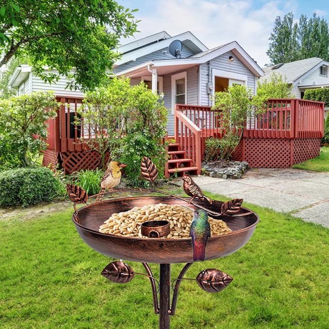 VEWOGARDEN Retro Bird Bath for Outside Garden 12" Birdbath with Metal Stakes, Bird Bath and Feeder for Yard Patio Decor