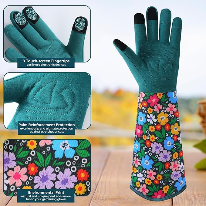 Trifabricy Gardening Gloves for Women, Leather Long Garden Gloves with Grip, Thorn-Proof Puncture-Resistant Work Gloves