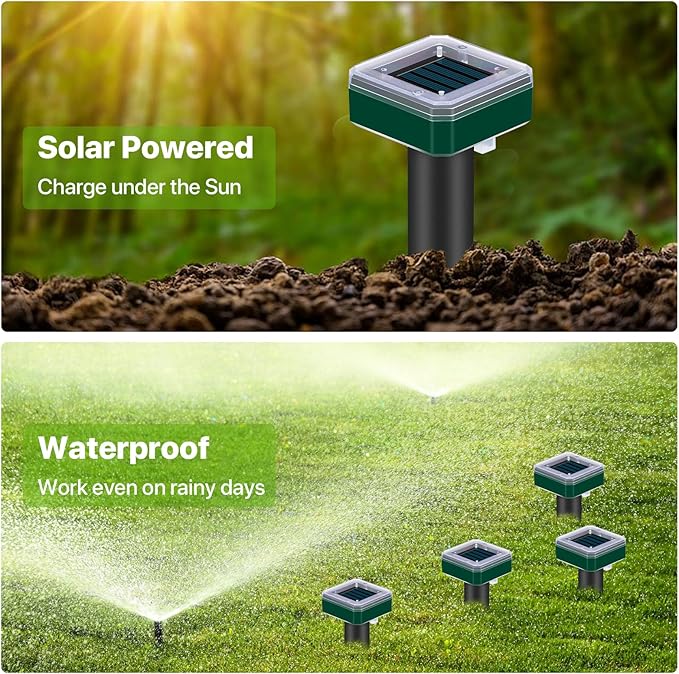12 Pcs Tirgo Mole Repellent Solar Powered for Lawns Snake Repellent for Yard Gopher Groundhog Vole Repellent Trap Ultrasonic Outdoor Waterproof Chipmunk Rodent Burrowing Animals Deterrent Stake (12)