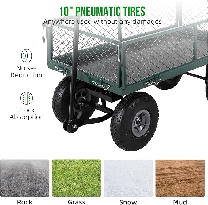 GarveeLife Heavy Duty Steel Garden Cart Folding Utility Wagon with Removable Cart Liner, 500 LBS Capacity