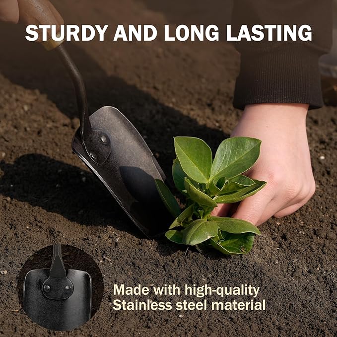 ROYTOA Garden Hand Trowel, Heavy Duty Stainless Steel Garden Shovel with Walnut Handle, Small Gardening Tools for Planting, Digging and Wedding