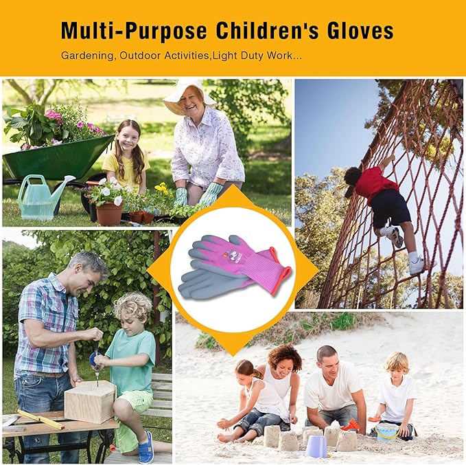 KDK Ages 5-7 Kids Gardening Gloves,Yard Work Gloves for Toddlers, Youth, Girls, Boys, Childrens, Soft Safety Rubber Gloves (XXS Age 5-7, 1 Pair Sky Blue Panda)