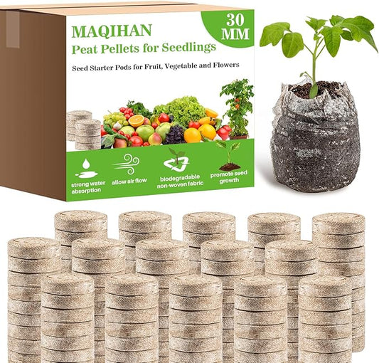 MAQIHAN 50PCS Peat Pellets for Seedlings - 30MM Seed Starter Pellets Peat Pods for Starting Seeds Garden Soil for Planting Transplanting Growing Garden Flower Vegetables