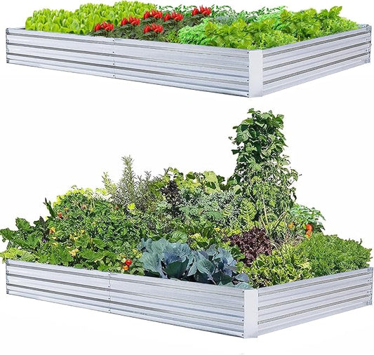Galvanized Raised Garden Beds 2-Pack (8x4x1ft Each) – Flat Panel Design with 4 Support Bars, Heavy-Duty Metal Planter Box for Vegetables, Herbs, Flowers, Budget-Friendly Steel Garden Kit