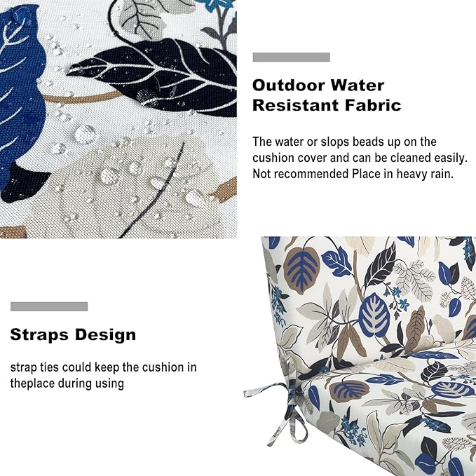 DYTXIII Outdoor High Back Chair Cushions Set of 2, 44"x22" Water Repellent Patio Seat Cushions with Elastic Sponge, All Weather Chair Pads for Rocking, Dining Chairs, Patio Furniture - Leaves Beige