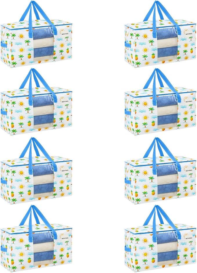 VENO Moving Bags, Wide Open Top, Clear Window, Tropical Island, 8 Pack
