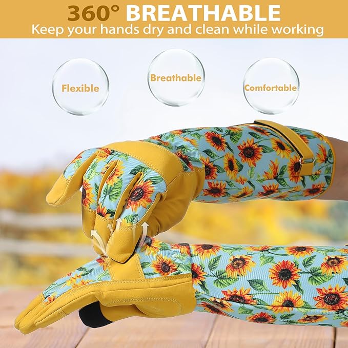 Trifabricy Gardening Gloves for Women, Leather Long Garden Gloves with Grip, Thorn-Proof Puncture-Resistant Work Gloves