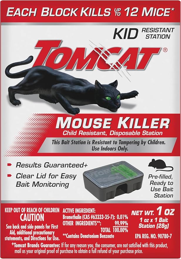 Tomcat Mouse Killer Child Resistant, Disposable Station, 1 Pre-Filled Ready-to-Use Bait Station (Pack of 12)