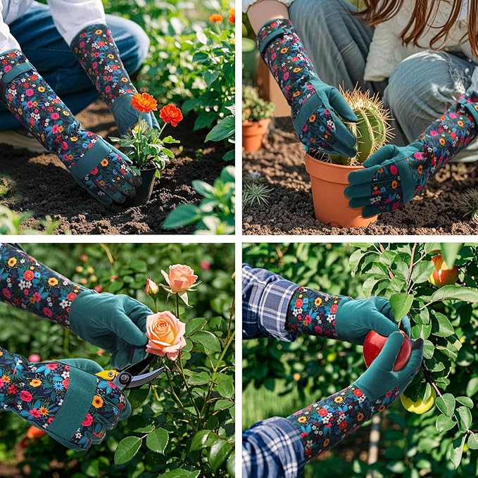 Trifabricy Gardening Gloves for Women, Leather Long Garden Gloves with Grip, Thorn-Proof Puncture-Resistant Work Gloves