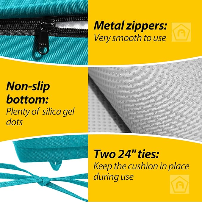 AAAAAcessories Outdoor Seat Cushions for Chairs, Waterproof, Fade-Resistant, 24" x 24" x 4", Patio Furniture Replacement Cushions, Set of 2, Turquoise Blue