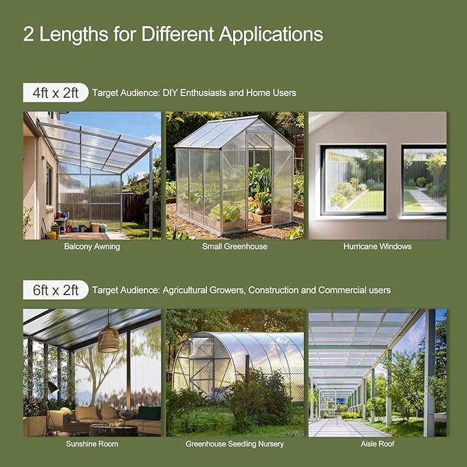 UMIG 8 PCS 6' x 2' x 0.32'' Polycarbonate Greenhouse Panels, Twin-Wall Waterproof UV Protected Corrugated Plastic Roof Panels Sheets, Clear Replacement Panels for Greenhouse, Outdoor, Plant