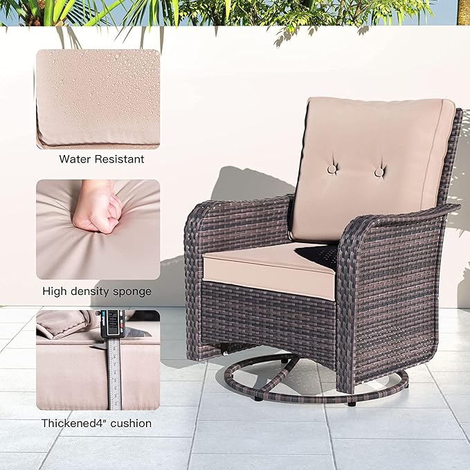 Kullavik 3 Pieces Patio Furniture Set,Outdoor Swivel Glider Rocking Chairs Set,Front Porch Furniture Patio Conversation Sets with Side Table for Balcony Deck Backyard,Sand