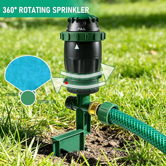 Hourleey Gear Drive Sprinkler for Yard, Heavy Duty 5-Pattern 360 Degree Rotary Water Sprinkler with Spike Base, Durable Lawn Sprinkler with 3/4 Inch Adapters for Large Area Garden
