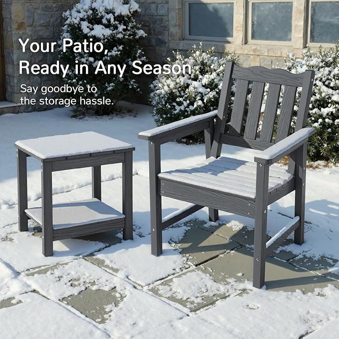 Stoog 3 Piece Outdoor Bench & Outdoor Chairs Set, All-Weather HIPS Patio Furniture Set, Include 1 Patio Bench and 2 Patio Chairs, Grey