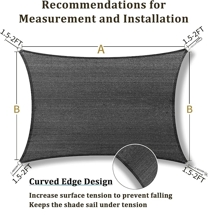 Shade&Beyond Custom 20'x26' Sun Shade Sail Canopy Rectangle UV Block Breathable Curved Sunshade for Backyard Yard Deck Outdoor Facility and Activities, Dark Grey (We Make Custom Size)