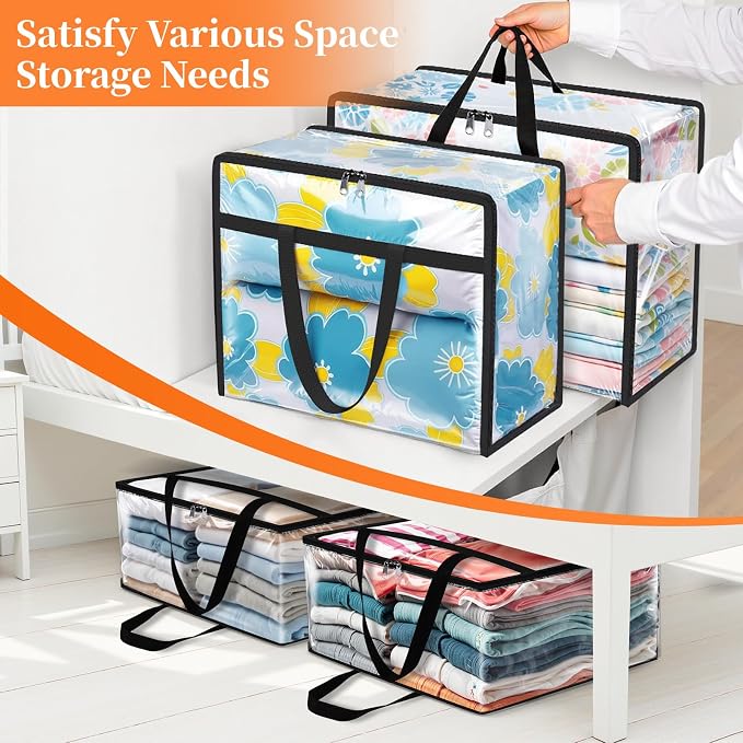 SpaceTrove Clear Storage Bags, 6-Pack Under Bed and Closet Organizers 90L