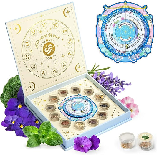 Lush&Dew Zodiac Garden Seed Bank, Gardening Gifts for Women Men, 12 Varieties Non-GMO Vegetables Herb Seeds in Seed Organizer, Magnetic Gift Box, Witchcraft Supplies, Air Signs Taurus Virgo Capricorn