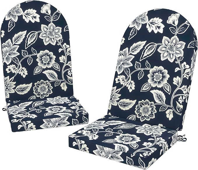 Outdoor Foam Adirondack Cushion, Water Repellent Foam Cushion for Adirondack Chairs Patio Furniture, 44 x 19 Inch, Elegant Vines Navy
