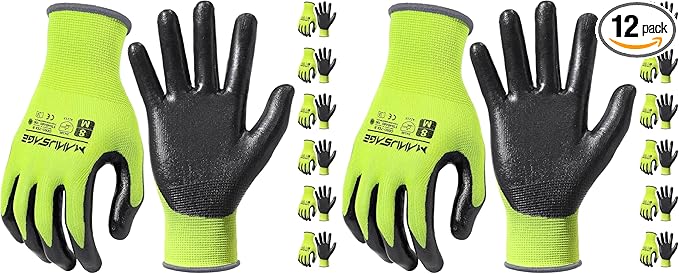 MANUSAGE Safety Work Gloves, Nitrile Work Gloves For Men and Women, Work Gloves With Touchscreen Fingers, Work Gloves men, Men's work gloves with grip,mechanics gloves (Size-XXL, Yellow, 6 Pairs)