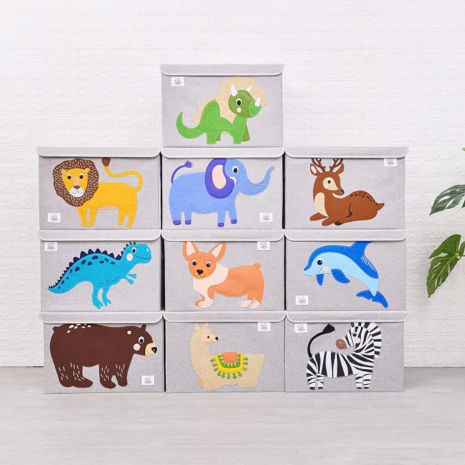 Large Toy Box Storage with Lid, Foldable Fabric Toy Chest Storage for Kids | Toy Organizer Basket, Collapsible Animal Print Storage Bin for Toddlers, Boys and Girls, Playroom, Baby Nursery (Llama)