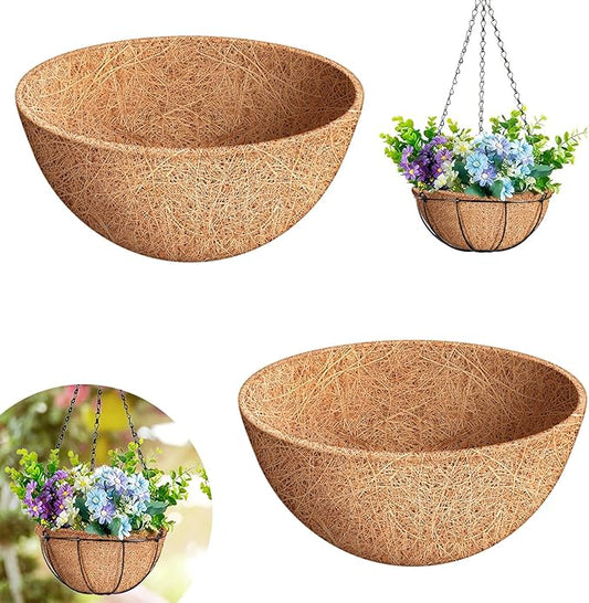 Riare 2 Pack 10 Inch Round Coco Liners Replacement- 100% Natural Coconut Coir Liners for Hanging Baskets, Garden Flower Vegetables Planter Pot, Window Box, Fence, Decks